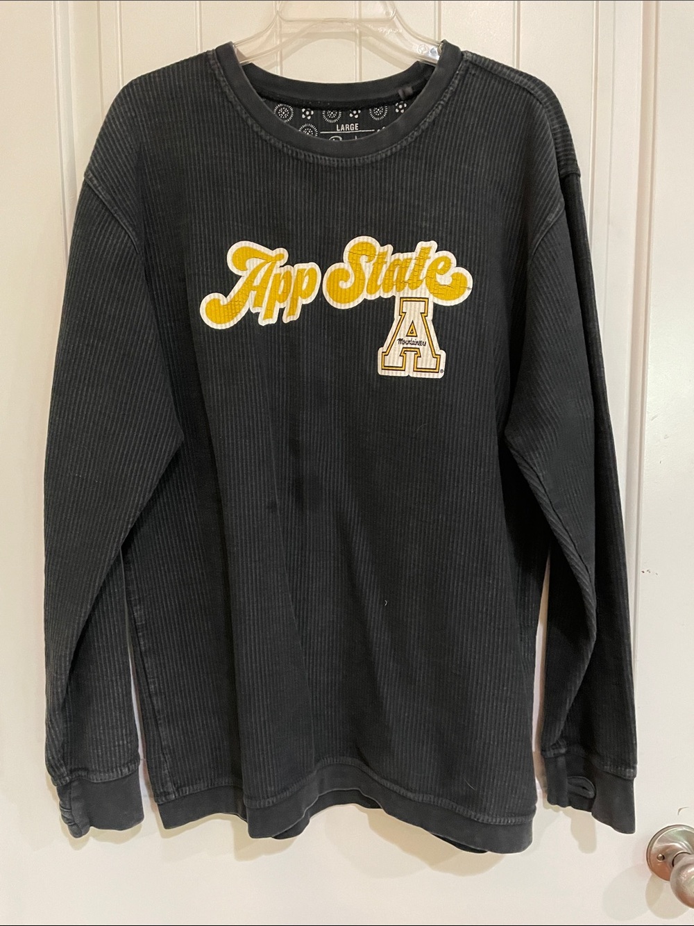 Pressbox Black Corded Pullover with Yellow 'App State' Script